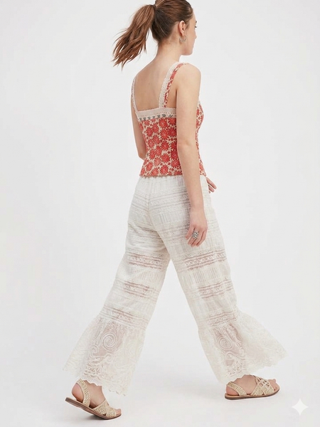 Yui Lace Printed Top - back shot, red and black floral on cream - Miss Mosa By Akanksha