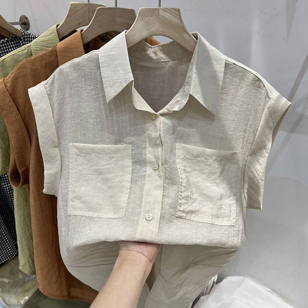 Zane Casual Pocket Shirt In Off White - flat-lay product shot held on hanger - Miss Mosa By Akanksha