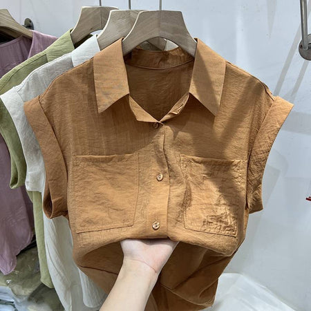 Zane Casual Pocket Shirt In Rust - flat-lay product shot held on hanger - Miss Mosa By Akanksha