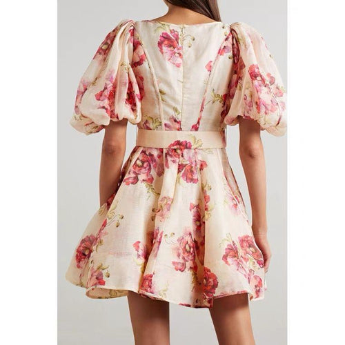 Zariah Luxe Belted Statement Dress In Peach