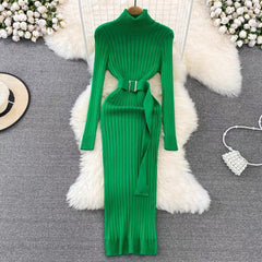 Zavi Woolen Bodycon Dress - styled flat-lay shot, green - Miss Mosa By Akanksha