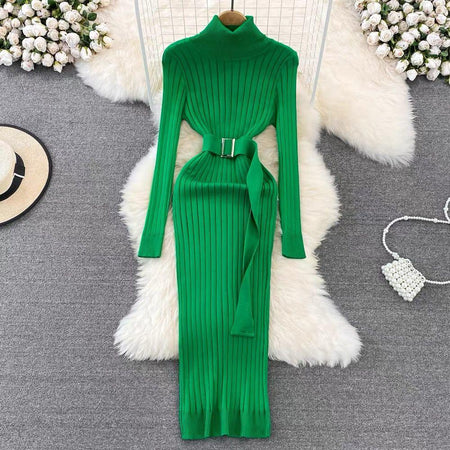 Zavi Woolen Bodycon Dress - styled flat-lay shot, green - Miss Mosa By Akanksha