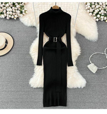 Zavi Woolen Bodycon Dress - styled flat-lay shot, black - Miss Mosa By Akanksha