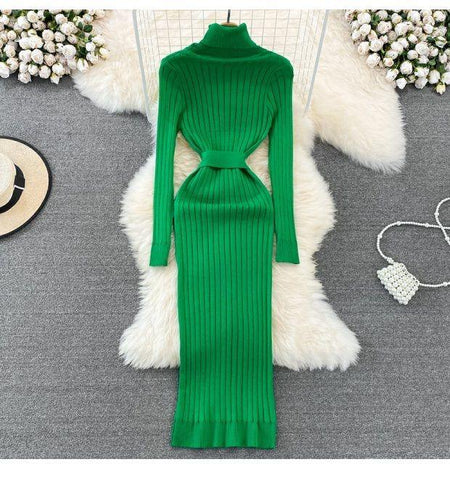 Zavi Woolen Bodycon Dress - styled flat-lay shot, green - Miss Mosa By Akanksha