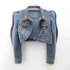 Zele Embellished Denim Jacket - front shot, light blue denim - Miss Mosa By Akanksha