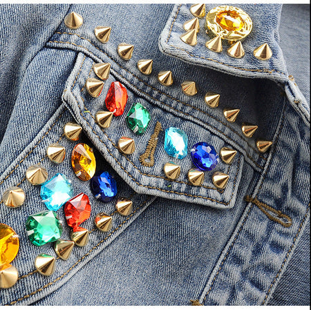 Zele Embellished Denim Jacket - pocket detail shot, light blue denim - Miss Mosa By Akanksha