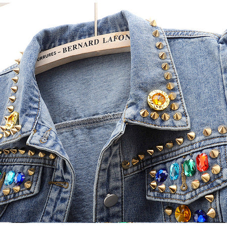 Zele Embellished Denim Jacket - collar close-up shot, light blue denim - Miss Mosa By Akanksha