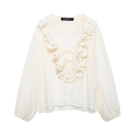 Zelei Ruffled Summer Top In Off White - flat-lay product shot - Miss Mosa By Akanksha