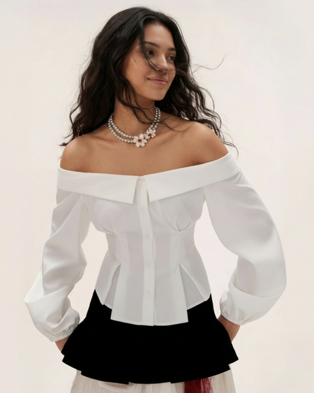 Zelie Off Shoulder Top - front shot, white - Miss Mosa By Akanksha