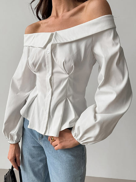 Zelie Off Shoulder Top - front close-up shot, white - Miss Mosa By Akanksha