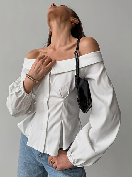Zelie Off Shoulder Top - front shot, white - Miss Mosa By Akanksha