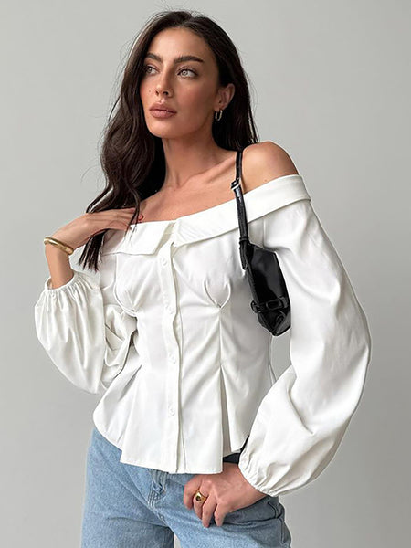 Zelie Off Shoulder Top - off shoulder front shot, white - Miss Mosa By Akanksha