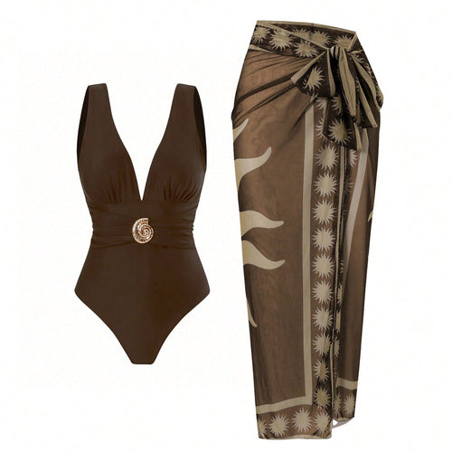 Zelie Printed Swimsuit With Sarong