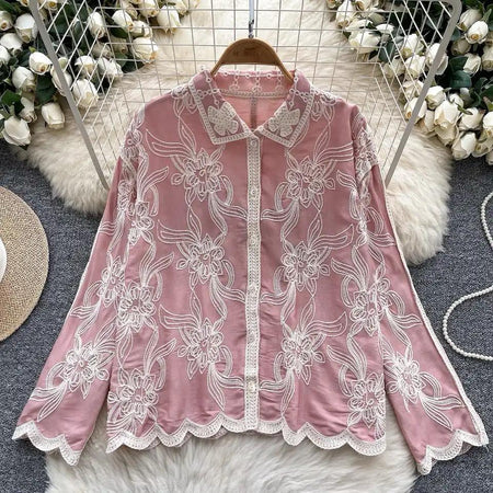 Zen Premium Embroidered Cotton Shirt - flat-lay product shot on hanger, pink - Miss Mosa By Akanksha