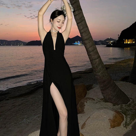 Zenith Halter neck Maxi Dress in Black - full-length shot on model, black - Miss Mosa By Akanksha
