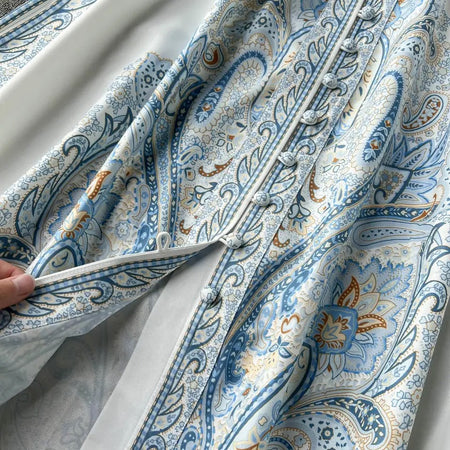 Zeo Modest Vintage Statement Maxi Dress - close-up of print, multicolour - Miss Mosa By Akanksha