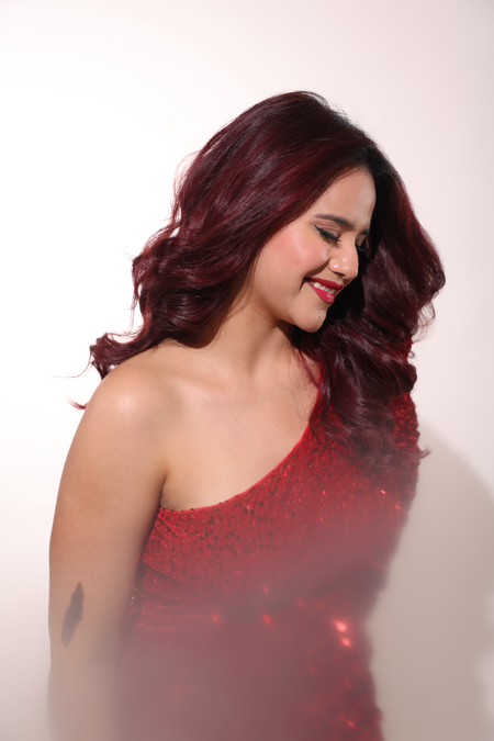 Zephyr One Shoulder Sequinned Party Dress In Red - close-up of shoulder, red - Miss Mosa By Akanksha