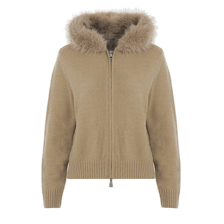 Zeta Fur Woolen Jacket In Brown - flat-lay product shot on hanger - Miss Mosa By Akanksha
