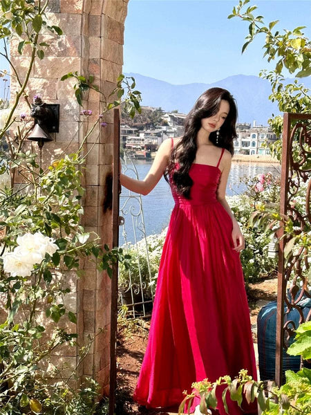 Zeus Hot Pink Maxi Dress - full-length shot on model, red - Miss Mosa By Akanksha