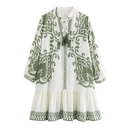 Zhenya Printed Summer Dress In White - front flat-lay product shot - Miss Mosa By Akanksha