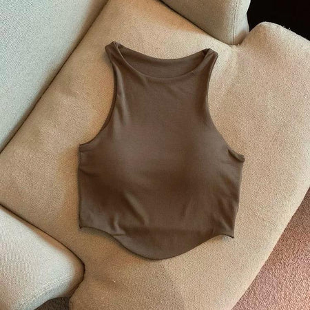 Zia Tank Top With Inbuilt Bra - flat-lay product shot of tank top, brown - Miss Mosa By Akanksha
