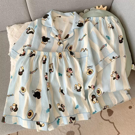 Ziggy 3 Pcs Set Nightsuit In Blue - flat-lay product shot - Miss Mosa By Akanksha
