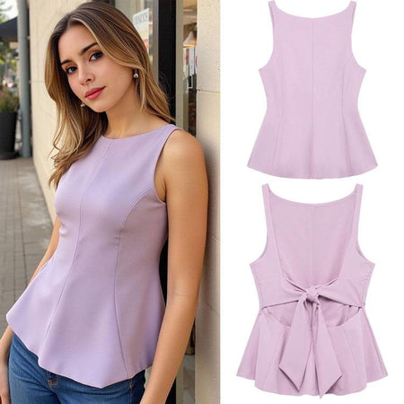 Zilla Statement Summer Top In Lavender - front shot on model with product flat-lays - Miss Mosa By Akanksha