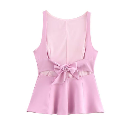 Zilla Statement Summer Top In Pink - back bow detail flat-lay shot - Miss Mosa By Akanksha
