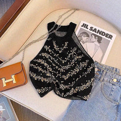 Zinnia Pearl Detailed Top - styled flat-lay shot, black - Miss Mosa By Akanksha