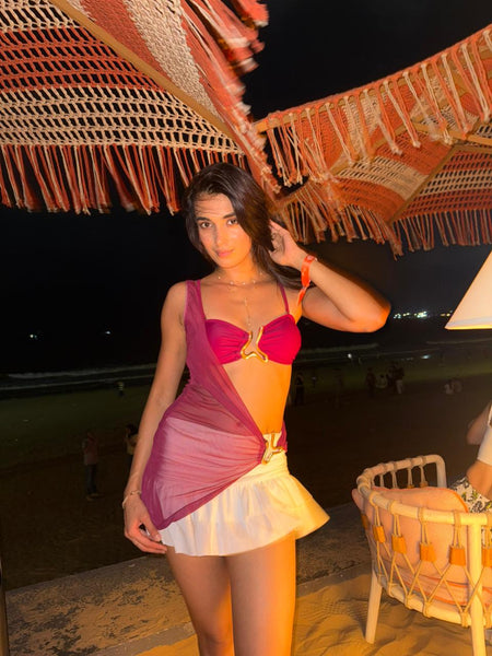 Ziva 2 Pcs Swimsuit With Coverup - styled shot, brown - Miss Mosa By Akanksha