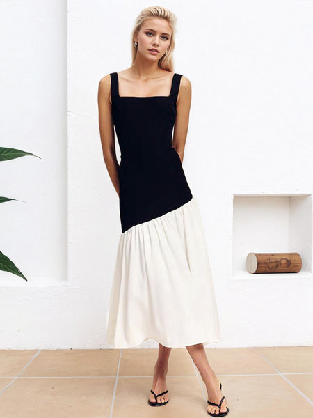 Ziva Statement Midi Dress In Black - front shot on model - Miss Mosa By Akanksha