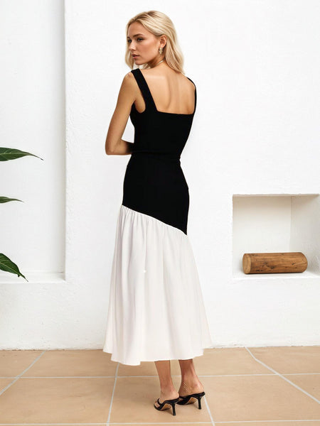 Ziva Statement Midi Dress In Black - back shot on model - Miss Mosa By Akanksha