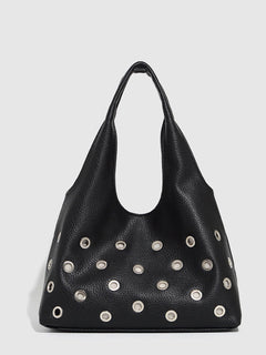 Zod Rivet PU Tote Bag - front product shot, black - Miss Mosa By Akanksha
