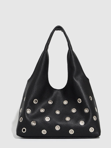 Zod Rivet PU Tote Bag - front product shot, black - Miss Mosa By Akanksha