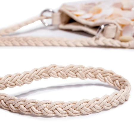Zoey Shell Sling Bag - close-up shot of braided strap, cream - Miss Mosa By Akanksha