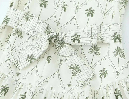 Zoey Summer Holiday Dress In Beige - close-up shot of waist tie detail - Miss Mosa By Akanksha