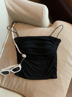 Zouzou Tank Tops with Inbuilt Bra - flat-lay product shot, black - Miss Mosa By Akanksha