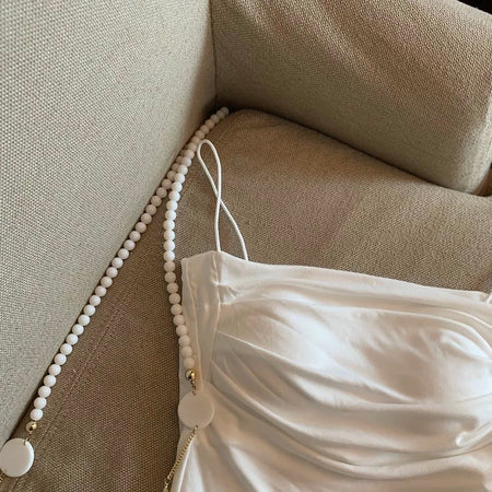 Zouzou Tank Tops with Inbuilt Bra - close-up of ruched bodice, white - Miss Mosa By Akanksha