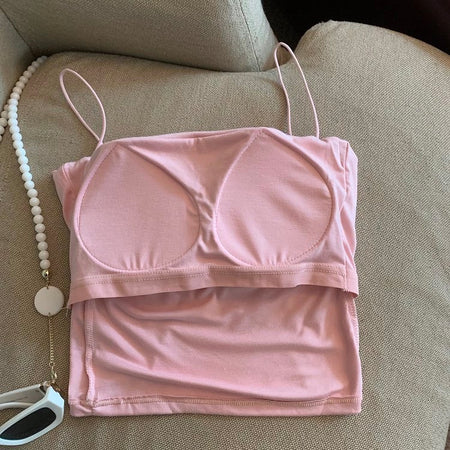 Zouzou Tank Tops with Inbuilt Bra - close-up of bra cups, pink - Miss Mosa By Akanksha