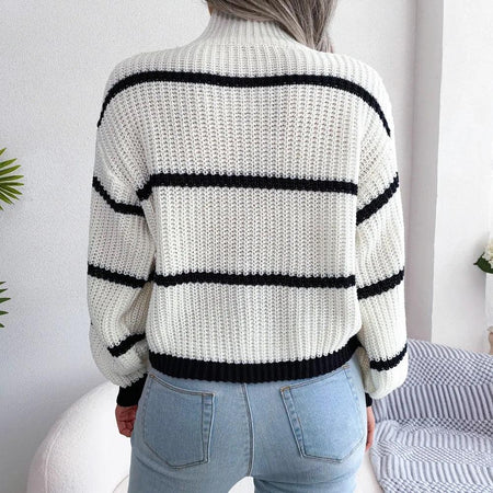 Zuma Striped Sweater in White - back shot on model, white - Miss Mosa By Akanksha