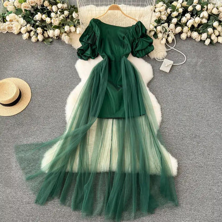 Zure Statement Maxi Dress - flat-lay product shot, green - Miss Mosa By Akanksha