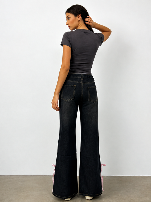 Una Bow Slit High Rise Bootcut Jeans
