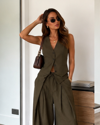 Orthan Vest Coord Set With Belt