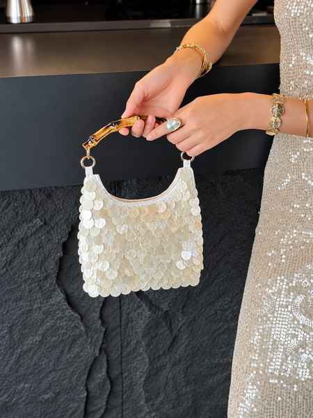 Belle Sequin Hand Bag With Chain