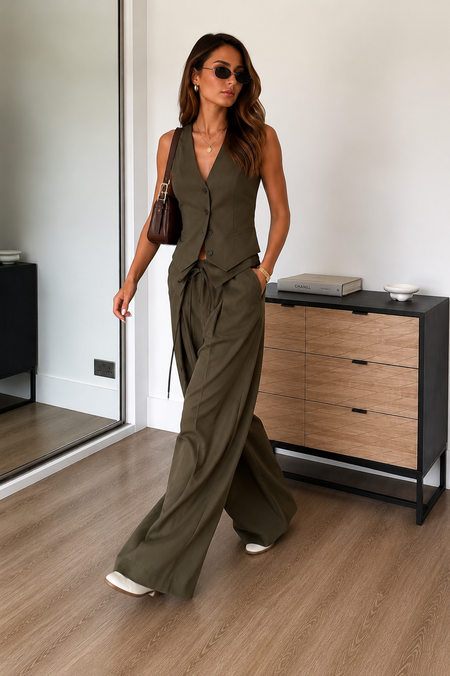 Orthan Vest Coord Set With Belt