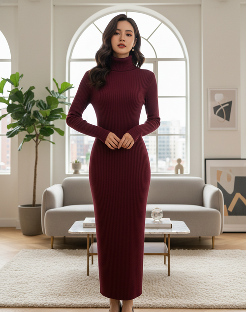 Perry High Neck Knitted Midi Dress