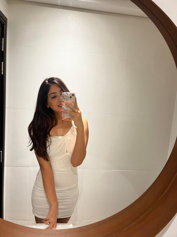 Lasa Ruched Mini Bodycon Mesh Dress - Alamode By Akanksha