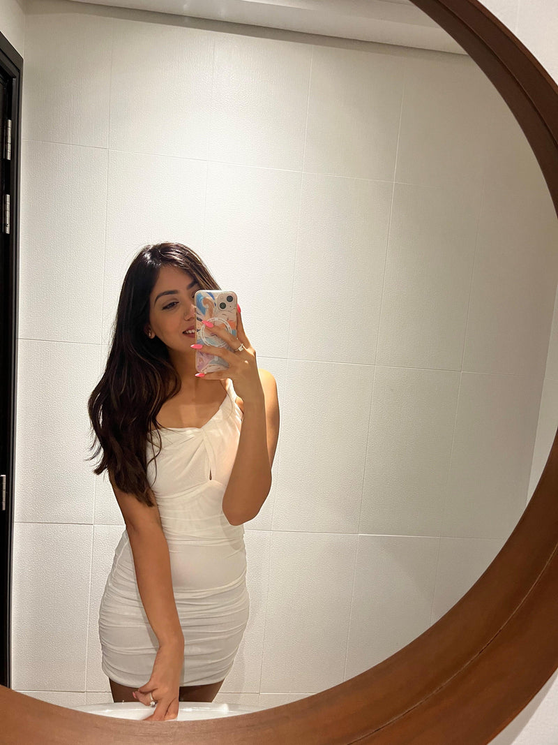 Lasa Ruched Mini Bodycon Mesh Dress - Alamode By Akanksha