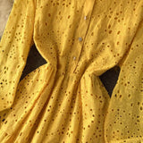 Jimmy Cotton Eyelet Midi Dress In Yellow