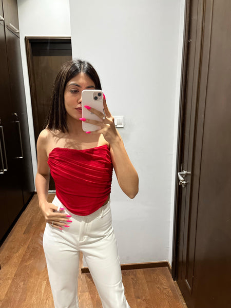Athens Red Corset Mesh Top - Alamode By Akanksha